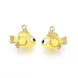 304 прелести нержавеющей стали, с эмалью, очарование рыбы, реальный 18 k позолоченный, ионное покрытие (ip)