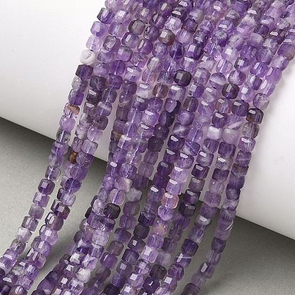 Natural Amethyst Beads Strands, Faceted Table Cut Cube Beads