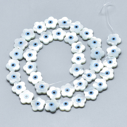 Натуральные белые ракушки из перламутровых ракушек, с синтетическими бирюзовый, цветок с сглаза