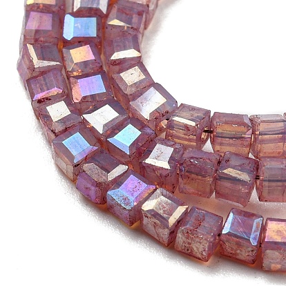 Baking Painted Glass Beads Strands, Imitation Jaed, AB Color, Faceted, Cube
