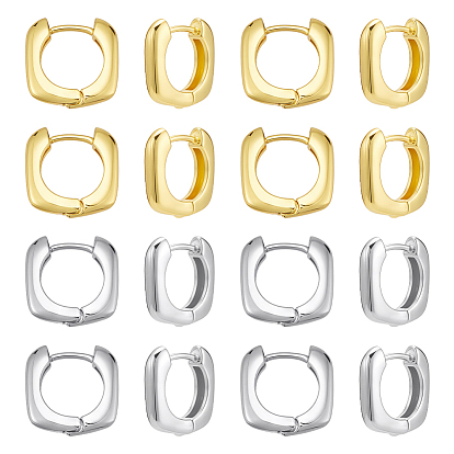 8Pcs 2 Colors Alloy Square Hoop Earrings
