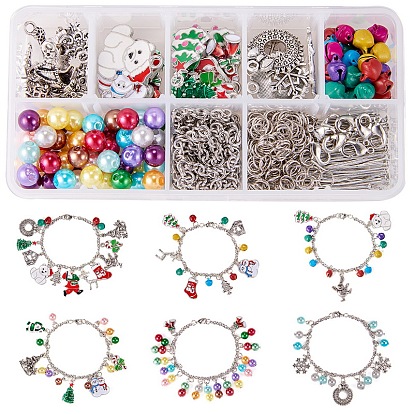 DIY Christmas Bracelet Making, with Alloy Pendants, Acrylic Beads, 304 Stainless Steel Chains, and Brass Lobster Claw Clasps