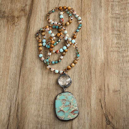 Ожерелья из натурального камня Шоушань в винтажном стиле с подвесками из стекла