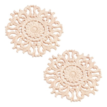 Natural Solid Wood Carved Onlay Applique Craft, Unpainted Onlay Furniture Home Decoration, Flower