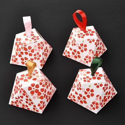 Diamond Shape Romantic Wedding Candy Box, Flower Pattern with Ribbon