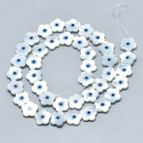Натуральные белые ракушки из перламутровых ракушек, с синтетическими бирюзовый, цветок с сглаза