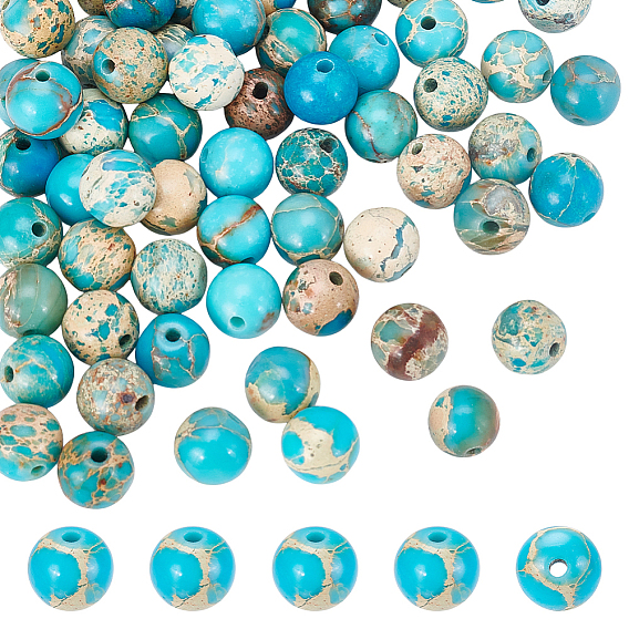 3 нити из окрашенного натурального регалита/императорской яшмы/морского осадка яшмы, круглые