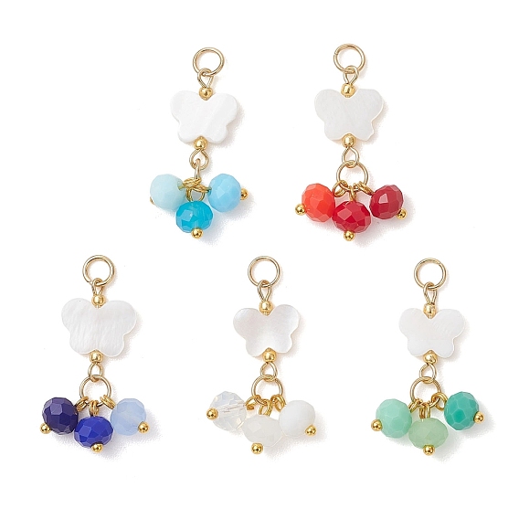 Натуральная белая раковина со стеклянными подвесками, бабочки прелести, с 304 фурнитурой из нержавеющей стали, золотые