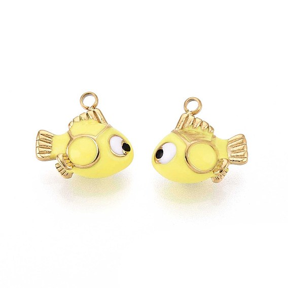 304 прелести нержавеющей стали, с эмалью, очарование рыбы, реальный 18 k позолоченный, ионное покрытие (ip)