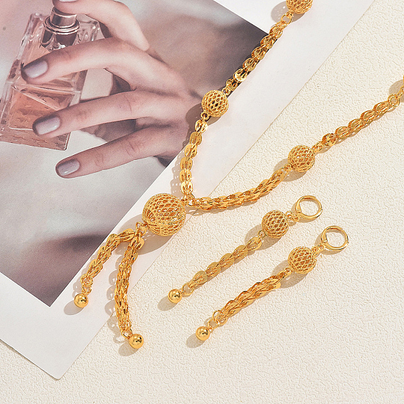 Винтажные серьги и колье из сплава с полыми круглыми кисточками для женщин