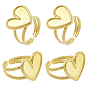 8Pcs 304 Stainless Steel Open Cuff Ring Findings, Ring Setting, Heart