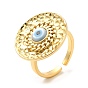 Rack Plating Brass Flat Round Open Cuff Rings with Shell Evil Eye , Lead Free & Cadmium Free