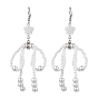 Bowknot with Star Natural Shell & Glass Seed Dangle Earring, 304 Stainless Steel Long Drop Earrings