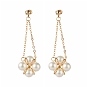 Flower Round Shell Pearl Beads Earrings for Girl Women, Brass Dangle Stud Earrings