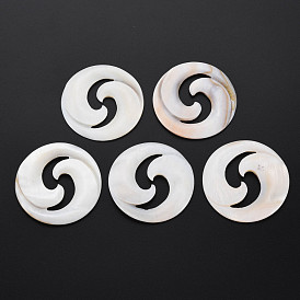 Coquille eau douce naturelle cabochons, non teint, plat rond