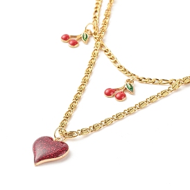 Ensemble de colliers pendentifs en émail en alliage de cœur et de cerise délicats pour les femmes adolescentes, or