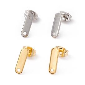 201 Stainless Steel Stud Earring Findings with Hole, 304 Stainless Steel Pins and Ear Nuts, Rectangle