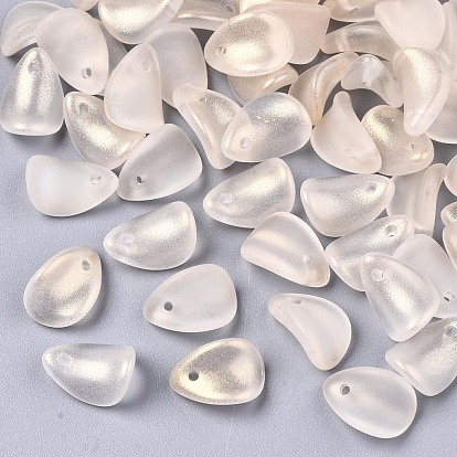 Transparent Spray Painted Imitation Jade Glass Charms, with Glitter Powder, Frosted, Petaline