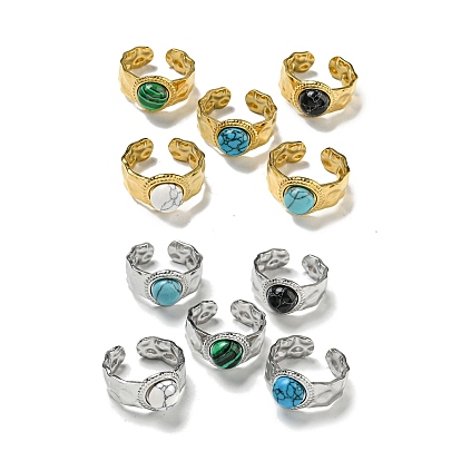 304 открытые манжеты из нержавеющей стали, Круглые широкие кольца с синтетическим малахитом и бирюзой для женщин и мужчин