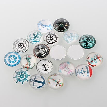 Helm &  Anchor Printed Glass Cabochons, Half Round/Dome