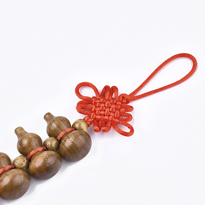 Peach Wood Pendant Decorations, Car Hanging Ornament, with Polyester Tassel, Calabash and Chinese knot