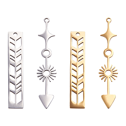 4Pcs 2 Style 201 Stainless Steel Pendants, Laser Cut, Arrow