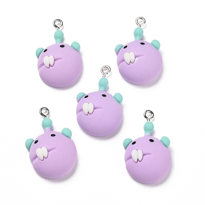 Opaque Resin Pendants, with Platinum Tone Iron Loops, Monster