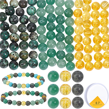 Наборы для изготовления браслетов своими руками, включая бусины из натуральных и синтетических драгоценных камней, а также эластичную нить из кристаллов., круглые