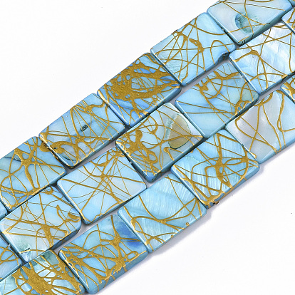 Drawbench Freshwater Shell Beads Strands, Dyed, Rectangle