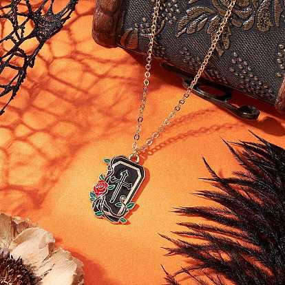 Хеллоуин сплав черная и красная эмаль роза крест кулон в форме гроба латунный кабель цепь ожерелья