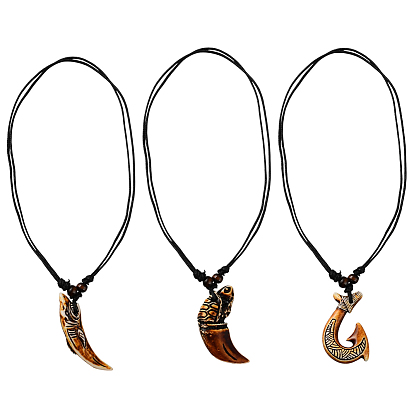 3 шт. 3 стили смоляной роговой крючок для рыбы с акулой, ожерелья из вощеного шнура с подвеской в виде черепахи