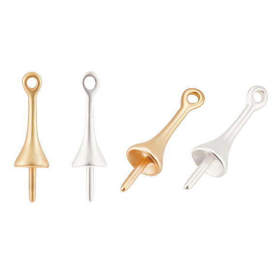 20Pcs 2 Colors Brass Peg Bails Pendants, For Half Drilled Beads, Long-Lasting Plated, Lead Free & Cadmium Free & Nickel Free, Matte Style