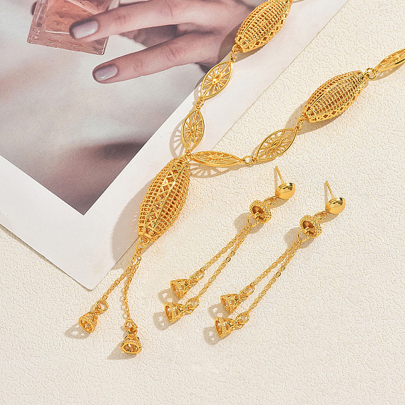 Геометрические полые серьги и ожерелья из сплава, комплекты для женщин, для вечеринок и торжественных мероприятий.