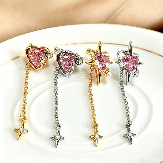 Brass Pave Cubic Zirconia Cuff Earrings, Platinum/Golden