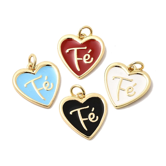 Латунь эмаль подвески, сердце со словом fe подвески, без свинца и без кадмия, долговечный, реальный 18 k позолоченный