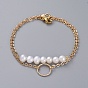 Link Bracelet Sets, Stackable Bracelets, with Natural Pearl, 304 Stainless Steel Lobster Claw Clasps, Brass Linking Rings and Cable Chains