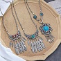 Винтажный этнический богемный стиль ожерелье из сплава и смолы и висячие серьги комплект, античное серебро