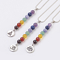 Chakra Jewelry, Natural Gemstone Pendant Necklaces, with Brass Chain and Alloy Findings, Flat Round