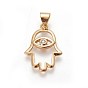 Brass Pendants, with Cubic Zirconia, Hamsa Hand with Eye, Clear