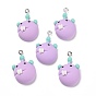 Opaque Resin Pendants, with Platinum Tone Iron Loops, Monster