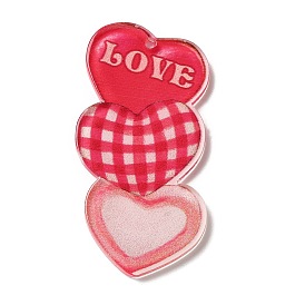 Printed Valentine's Day Theme Acrylic Pendants, Heart with LOVE Charm