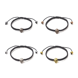 4Pcs 4 Color Synthetic Hematite & Alloy Skull Braided Bead Bracelets Set, Stackable Adjustable Bracelets for Women