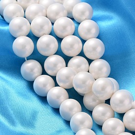 Polished Shell Pearl Round Beads Strands, Nice for Mother's Day Necklace Making, Grade A, White