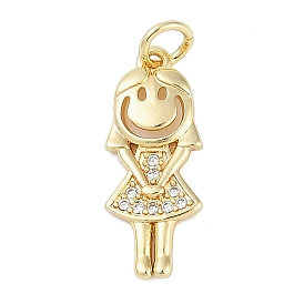 Rack Plating Brass Micro Pave Cubic Zirconia Pendants, Lead Free & Cadmium Free, Long-Lasting Plated, Girl Charms, with Jump Ring