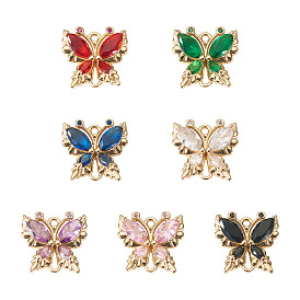 7шт 7 цвета латунные стеклянные соединительные подвески, ссылки бабочки, реальный 18 k позолоченный