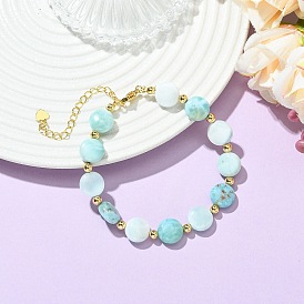 Bracelets en larimar naturel et perles de laiton, plat rond