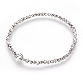 Electroplate Non-magnetic Synthetic Hematite Stretch Bracelets, with Alloy Buddha Beads, Faceted, Round