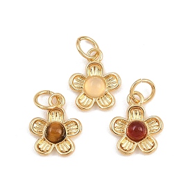 Подвески-цветы из натуральных драгоценных камней, с латунной, стойки покрытие, без кадмия и без свинца, долговечный, реальный 18 k позолоченный, с прыжковых колец