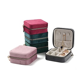 Square Velvet Jewelry Storage Zipper Boxes, Portable Travel Jewelry Case for Rings Earrings Bracelets Storage