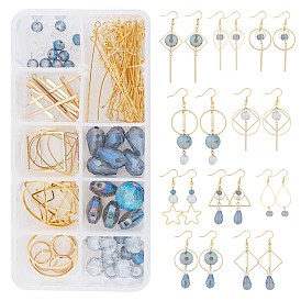 SUNNYCLUE DIY Earrings Making Kits, Including Brass Bead Frame & Linking Rings, 304 Stainless Steel Pendants, Electroplate Glass Beads
